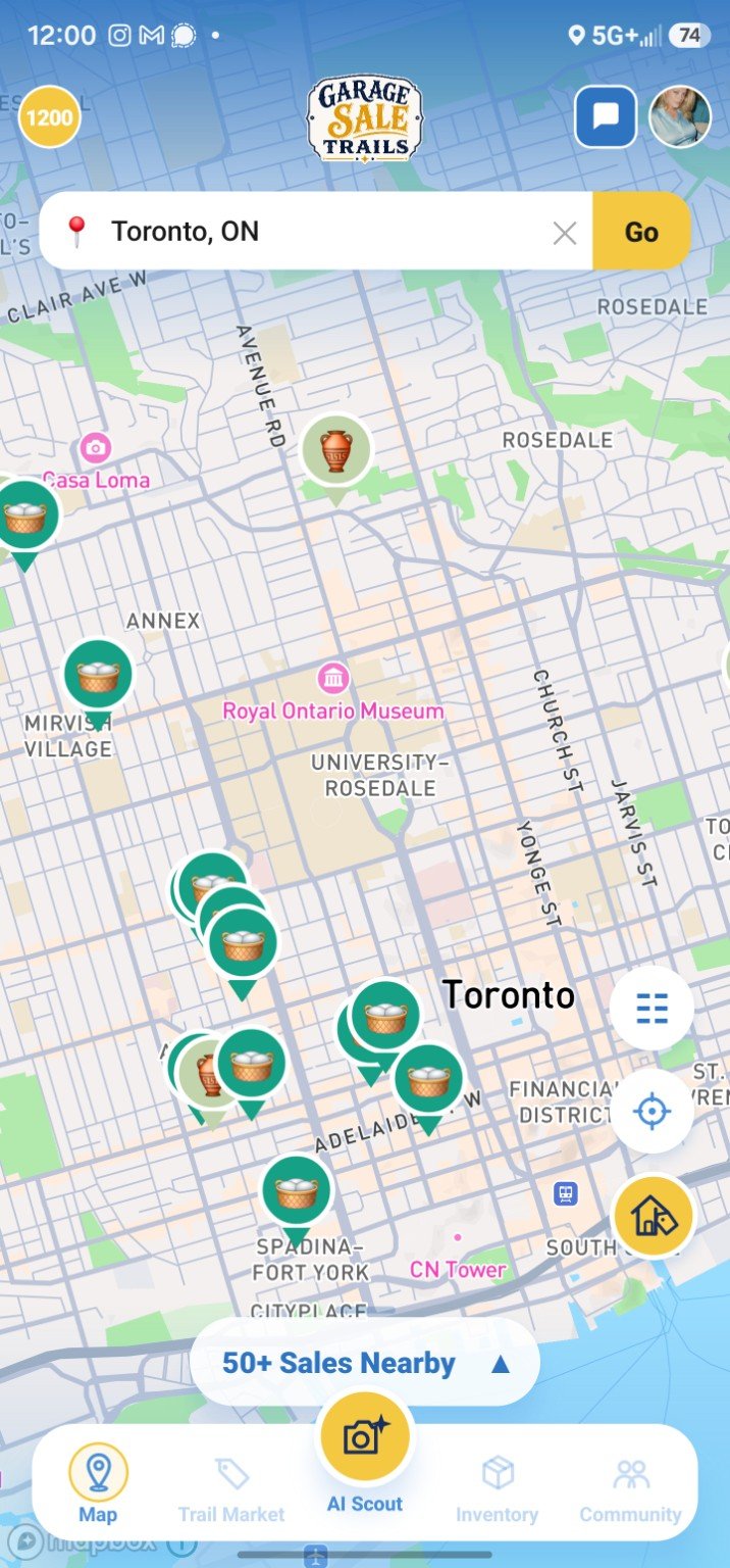GarageSaleTrails map showing nearby garage sales