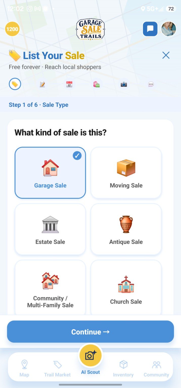 GarageSaleTrails garage sale posting screen